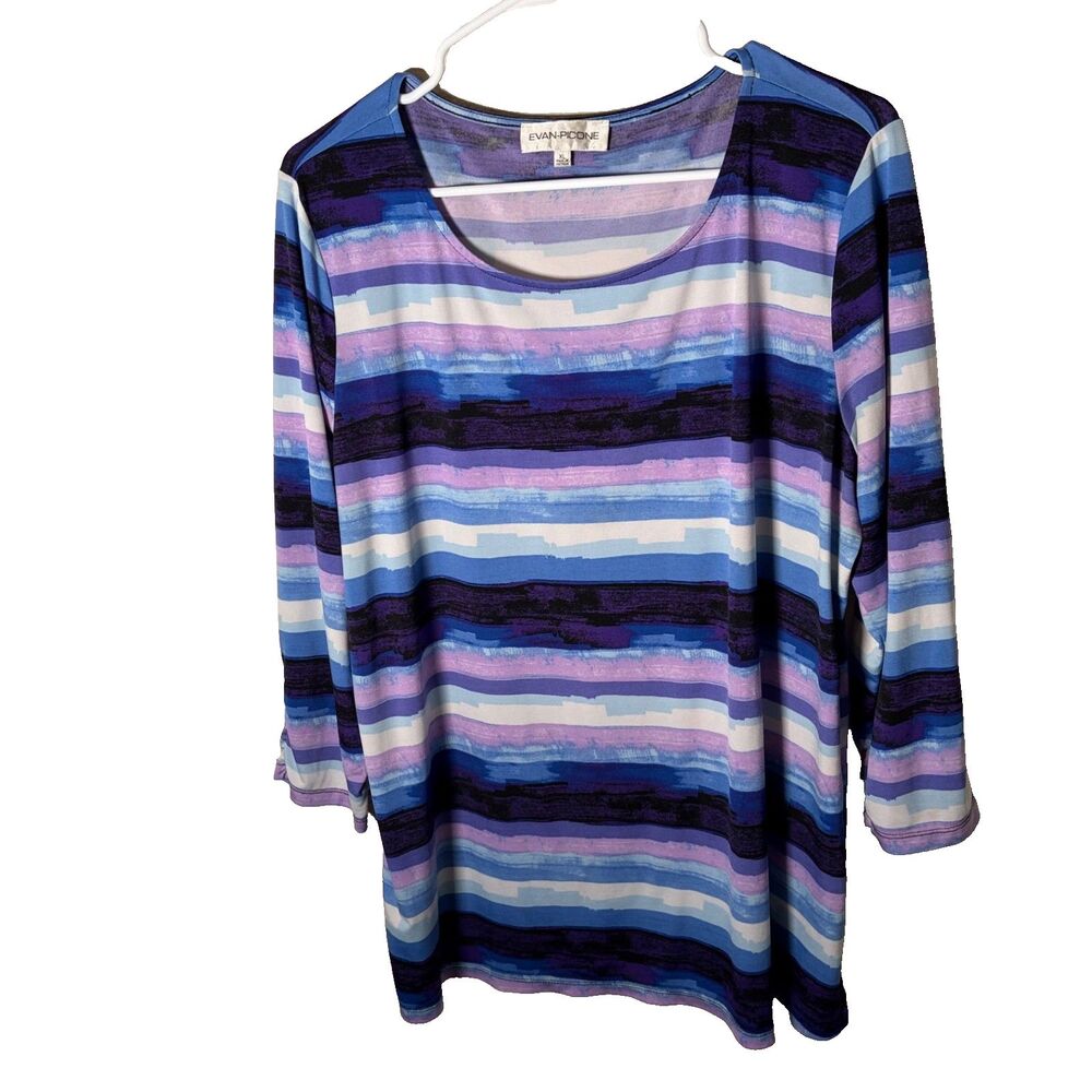 Evan-Picone Blouse Women's XL Colorful Striped 3/4 Sleeve Round Neck Top